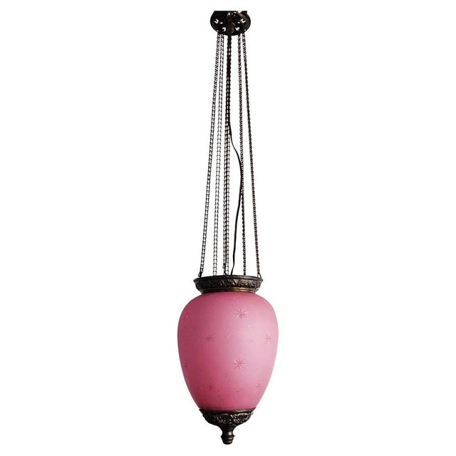 Antique Pink Glass and Brass Lantern, Austria, 1850s For Sale - Image 10 of 10