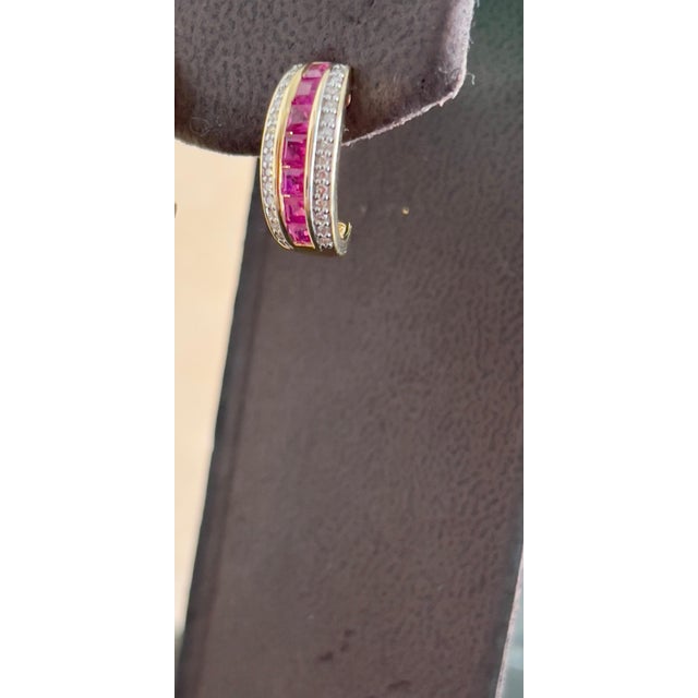 Ruby Red Princess Cut Natural Ruby and Diamond Stud Post Earrings 14 Karat Yellow Gold For Sale - Image 8 of 18