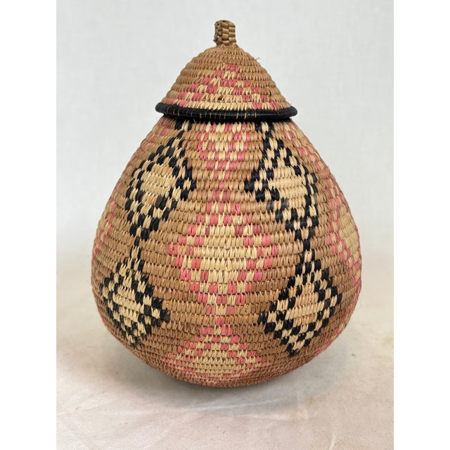 African Mid 20th Century African Zulu Woven Basket With Lid For Sale - Image 3 of 8