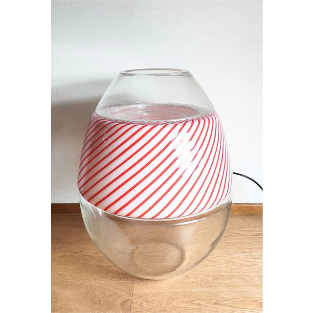 Rare large egg-shaped illuminated vase table lamp in Murano glass, designed by Carlo Nason for Mazzega I have official...