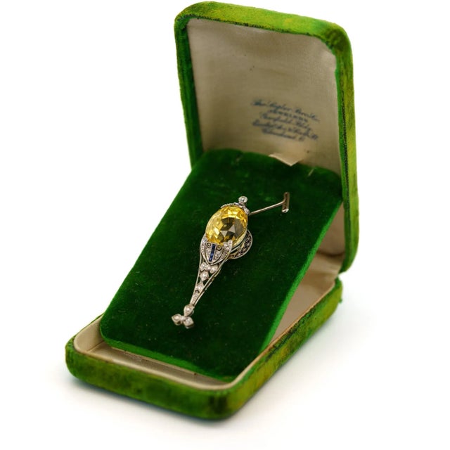 Art Deco Antique Agl Certified 20 Carat No Heat Ceylon Yellow Sapphire Filigree Pendant For Sale - Image 3 of 11
