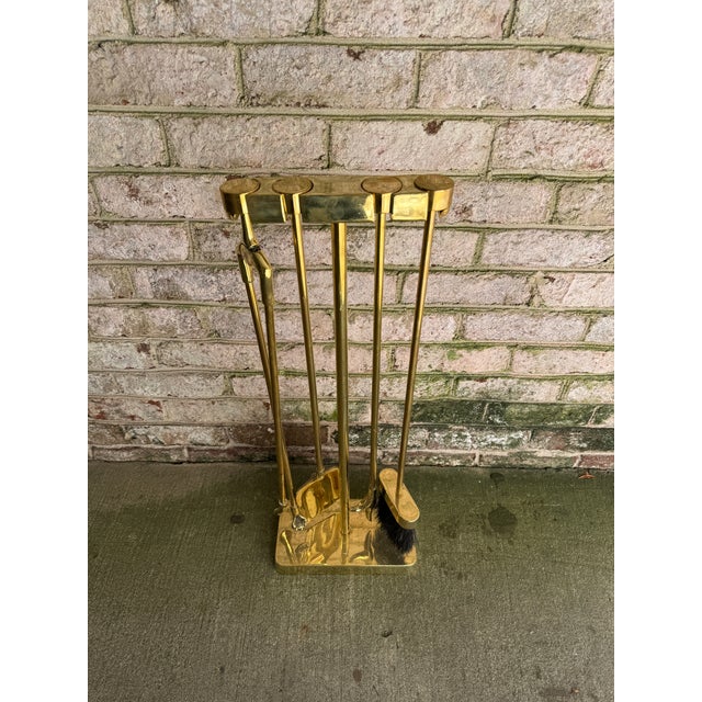 Vintage Modernist Brass Fireplace Tools - 5 Pieces For Sale - Image 4 of 10