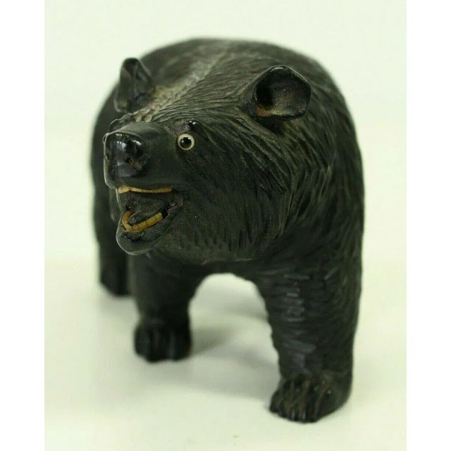 Brown 19th Century Black Forest Carved Wood Figurine of a Bear With Glass Eyes For Sale - Image 8 of 13