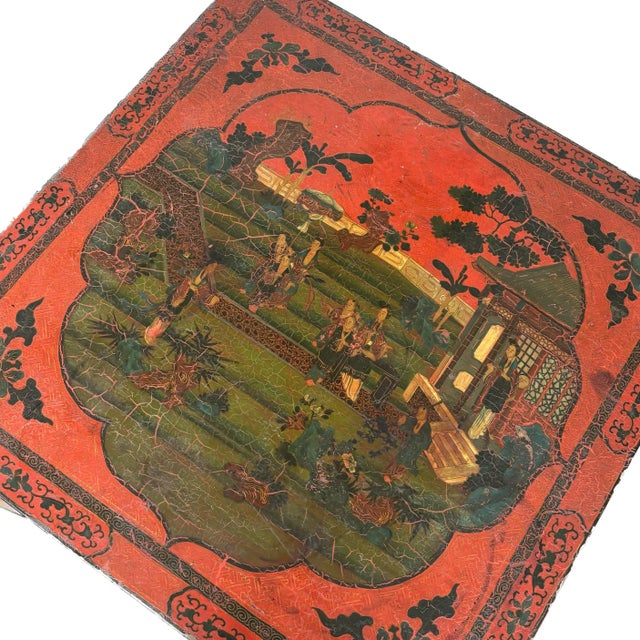 Early 20th Century Vintage Red Chinese Motif Table For Sale - Image 4 of 8