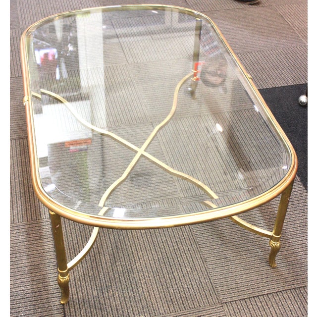 MidCentury Glass Top Coffee Table with Classical Gilt Metal Frame