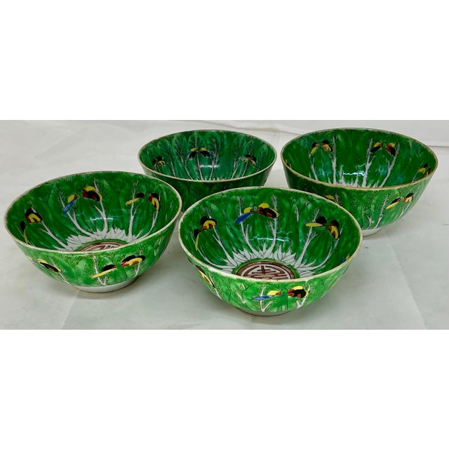 Set of antique Chinese export all bowl are slightly porcelain bowls hand decorated with boc choy leaves and butterflys.