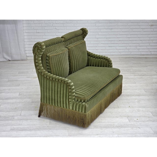 Vintage Danish Two-Seater Sofa in Green Furniture Velour, 1950s For Sale - Image 13 of 18
