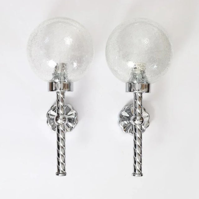 Bubble Glass and Chrome Sconces from Karl Lenz, 1970s, Set of 2 For Sale - Image 4 of 8