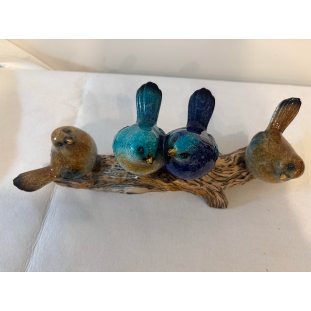 Shabby Chic Four Fat Finches on a Log Sculpture For Sale - Image 3 of 5