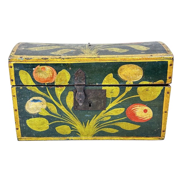 Antique French 19th Century Hand Painted Polychrome Trunk For Sale