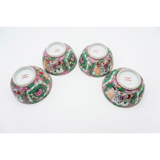 Vintage Chinese Rose Medallion Porcelain Service: 4 Bowls & 2 Spoons - Early 20th Century For Sale - Image 6 of 7