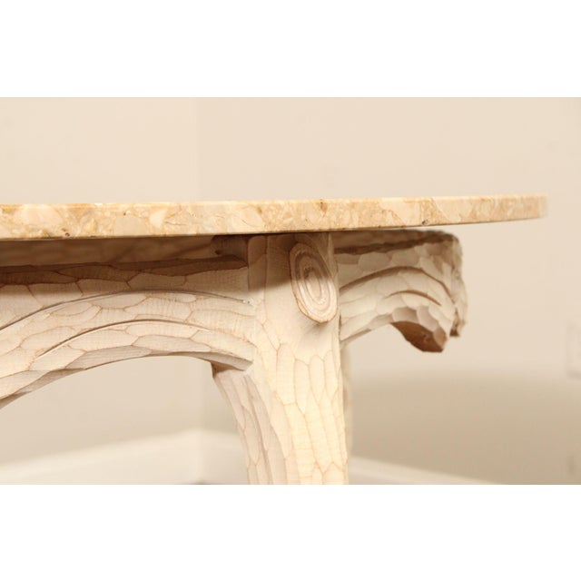Late 20th Century Faux Bois Carved Wood & Marble Top Round Accent Table For Sale - Image 16 of 18