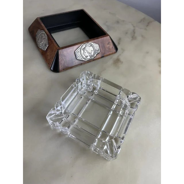 Metal Desk Set in Walnut, Silver and Crystal, Italy, 1980s, Set of 5 For Sale - Image 7 of 11
