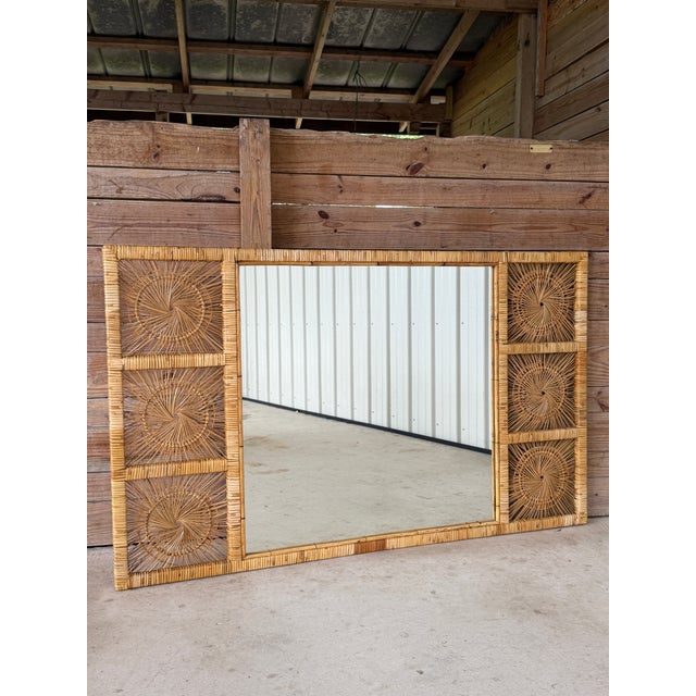 Monumental Vintage Boho Coastal Buri Rattan Sunburst Wall Mirror For Sale - Image 12 of 12