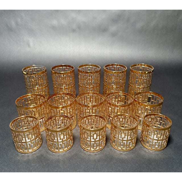 An exceptional set of fifteen mid-century tumblers by Imperial Glass Co., in the sought-after Shoji Trellis pattern. Each...