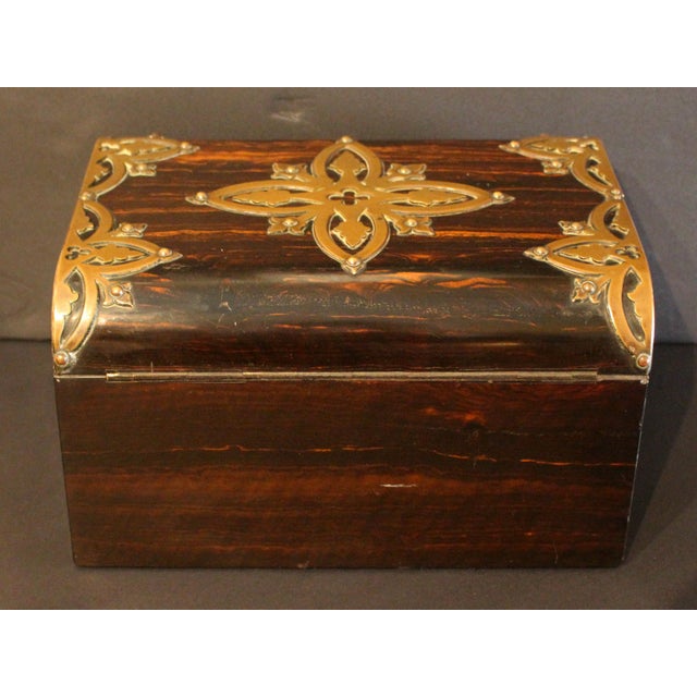 English C. 1880 English Coromandel Brass Mounted Jewelry Box For Sale - Image 3 of 9
