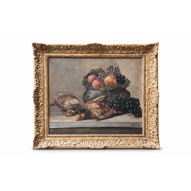 Rustic Chevalard, Still Lifes with Game & Fruit, Oil, Set of 2 For Sale - Image 3 of 14