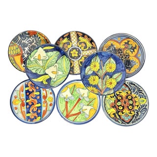 1960s Vintage Onofre Talavera Mexican 8 Decorative Hanging Salad Plates For Sale