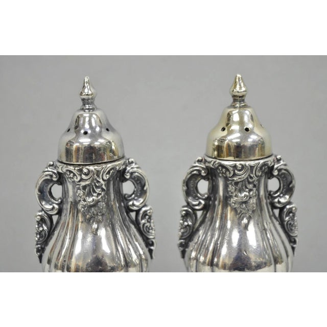 Wallace Silversmiths Vintage Wallace Baroque Ornate Silver Plated Salt & Pepper Shakers - A Pair For Sale - Image 4 of 10