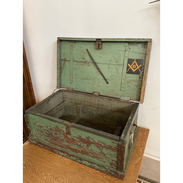 Early 20th Century Rustic Green Painted Wooden Storage Chest or Trunk For Sale - Image 12 of 14