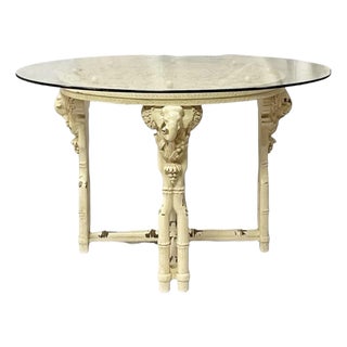 1960s Carved Faux Bamboo and Elephant Motif Round Dining Table For Sale