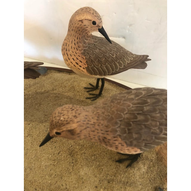 Nantucket Oval Tabletop Sculpture of Carved Wood Sandpipers on the Beach For Sale In Philadelphia - Image 6 of 11