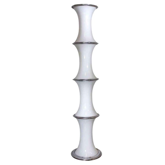 Bamboo Model Floor Lamp in Opaline Glass and Steel by Enrico Tronconi, 1970s For Sale - Image 12 of 12
