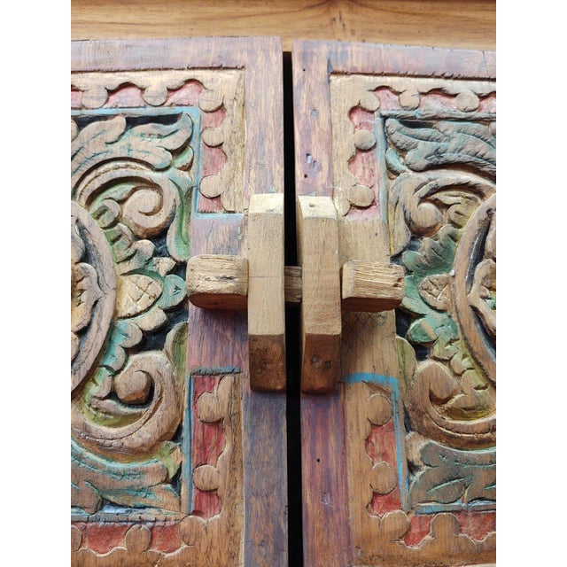 Wood Large Mid-Century Balinese Hand-Carved Teak Sideboard - Hi-Lo Altar Cabinet For Sale - Image 7 of 18