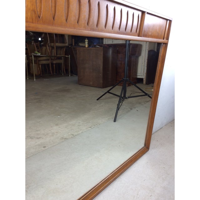 Mid Century Modern Long Rectangular Wall Mirror With Unique Carved Detail at Top of Frame For Sale - Image 13 of 16