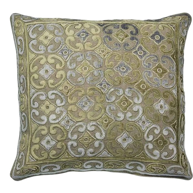 Provence Home Velvet Applique 22"x22" Throw Pillow For Sale