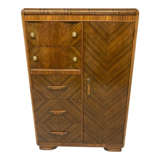 1930s Waterfall Veneer Wardrobe Armoire For Sale