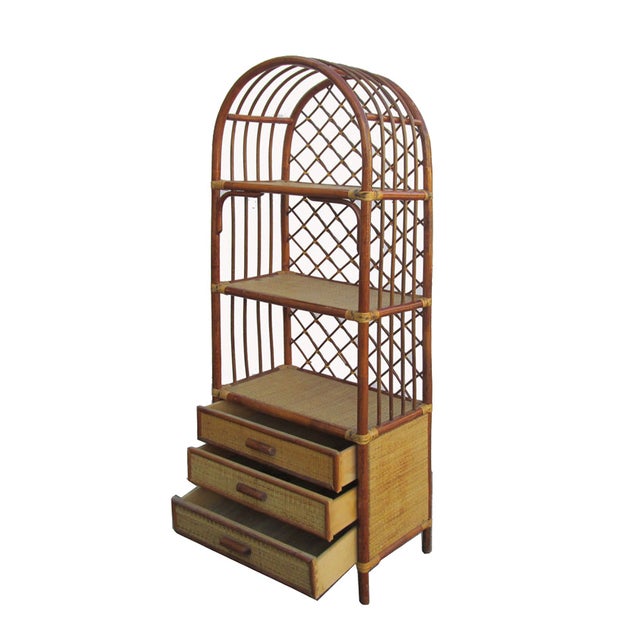 Chinese Bamboo Rattan Round Top Bookcase Chairish