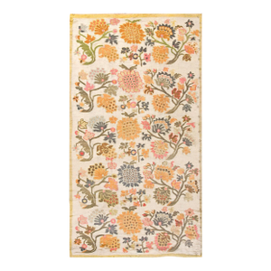 Antique Bessarabian Flatweave Rug With Floral Design in a Special Ivory Background Color