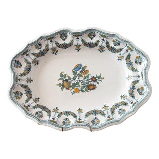 Oval Floral Dish from Moustiers Faience, 1750s For Sale