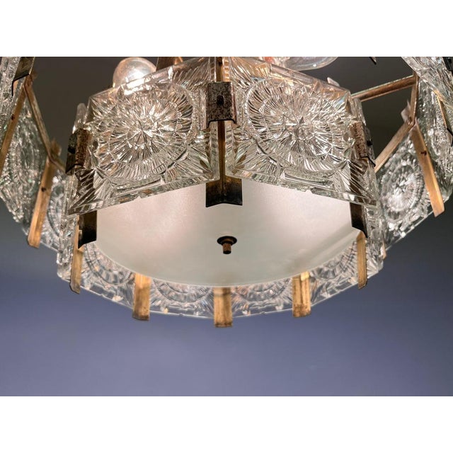 Mid-Century Modern Mid-Century Glass and Brass Chandelier by Jaroslav Bejvl for Kamenicky Senov, 1970s For Sale - Image 3 of 10