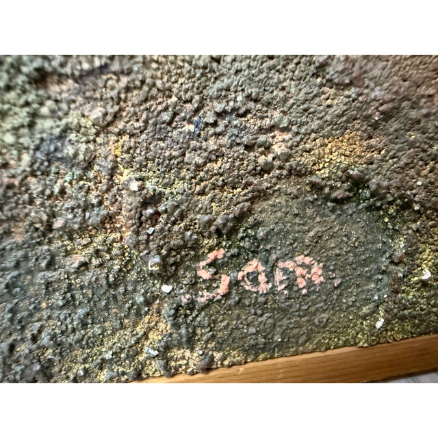 Brutalist Textured Mid Century Bull Art Framed in Walnut For Sale - Image 9 of 11