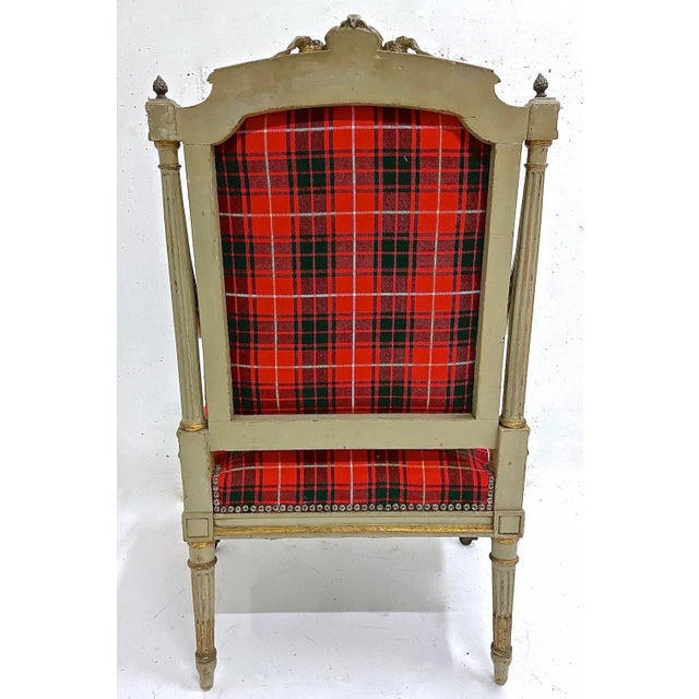 Wood Pair of Antique Carved Red Tartan Armchairs For Sale - Image 7 of 13