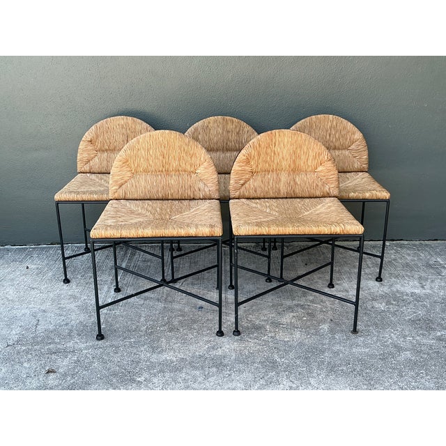 Vintage Woven Rush and Metal Dining Chairs - Set of 5 For Sale - Image 4 of 13