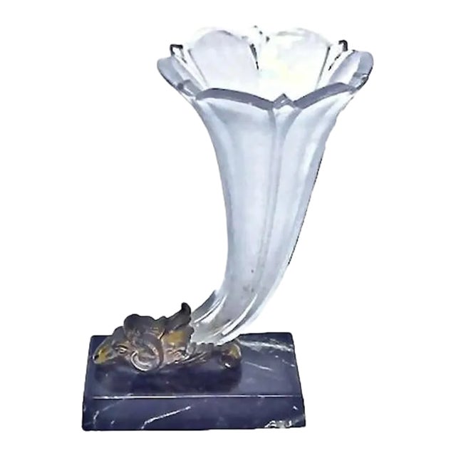Antique French Art Deco Ram's Head Trumpet Vase For Sale
