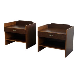 Pair of Mid 20th Century Danish Oak Nightstands by Denka – Vintage Scandinavian Bedside Tables For Sale