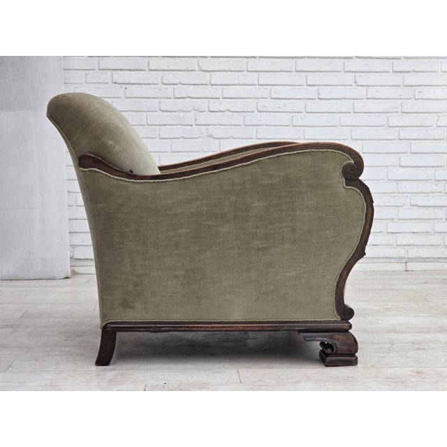 Danish Lounge Chair in Velour and Carved Oak, 1950s For Sale - Image 13 of 18