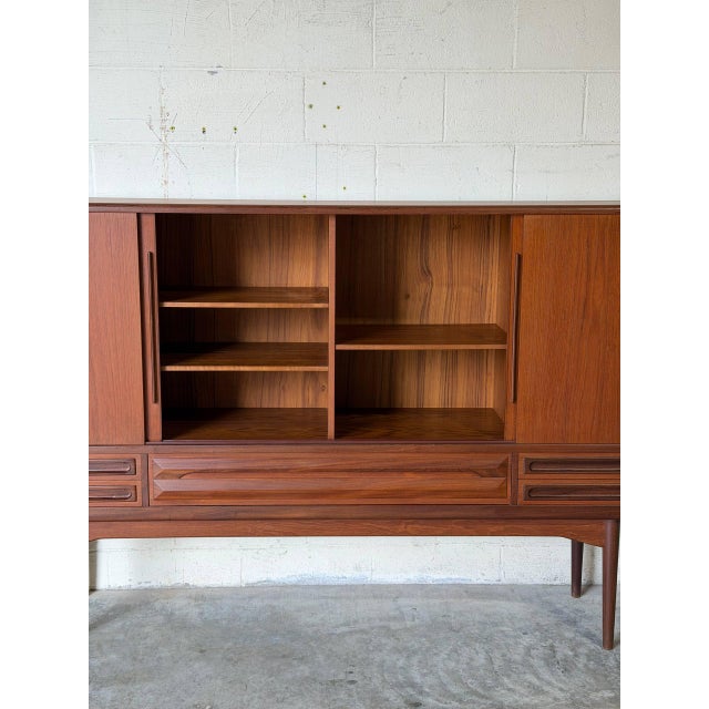 In Style of Johannes Andersen Teak Sideboard Credenza With Sliding Doors Danish Mid-Century Modern 1960s For Sale - Image 10 of 13