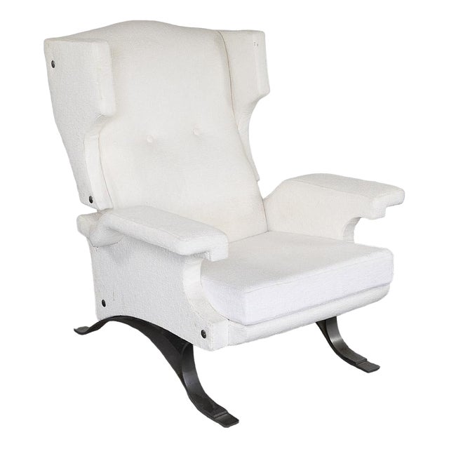 Large Vintage Lounge Chair in Fabric and Metal, 1960s For Sale