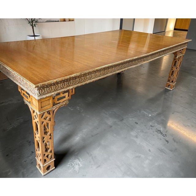 1990s Dennis & Leen Chinese Chippendale Mahogany & Giltwood Dining Table For Sale - Image 5 of 6