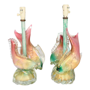Murano Glass Fish Lamps by Seguso Pair