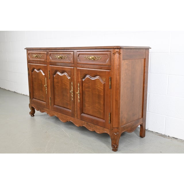 French Kindel Furniture French Cherry Sideboard or Credenza, Newly Refinished For Sale - Image 3 of 13