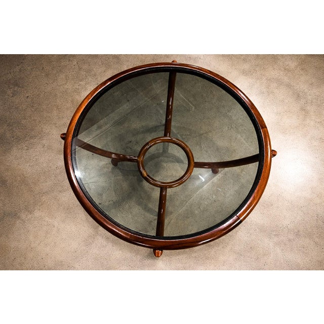 Round Coffee Table in Caviúna Wood & Glass by Giuseppe Scapinelli, Brazil, 1950s For Sale - Image 12 of 16