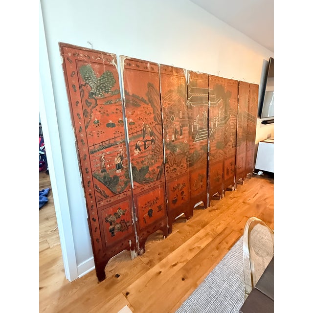 8 Panel Antique Wooden Chinese Screen For Sale - Image 12 of 18