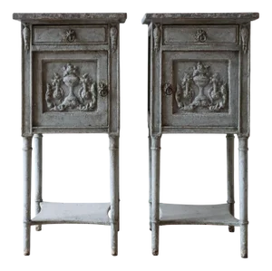 Antique French Bedside Tables with Grey Patina, 1890s, Set of 2