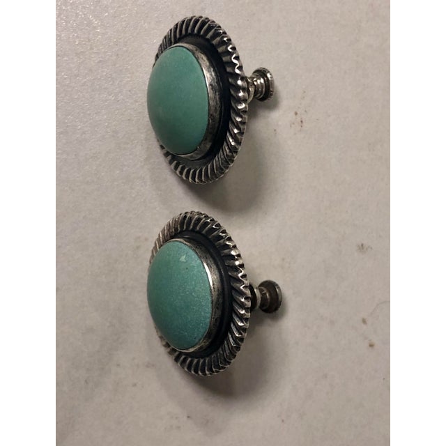 1940s Turquoise and Sterling Cabochon Earrings For Sale - Image 6 of 10